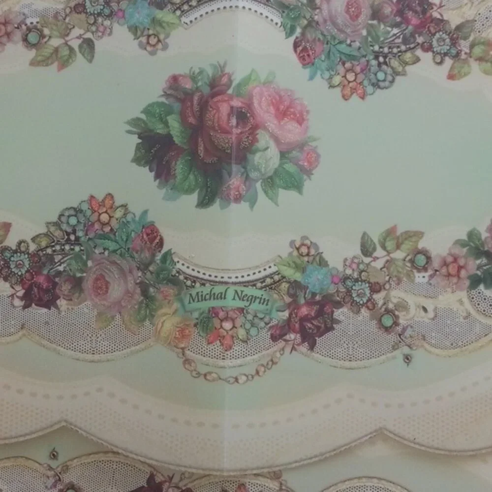 2 pc Michal Negrin Runners Dining Table Kitchen Home Decor Victorian Rose Floral